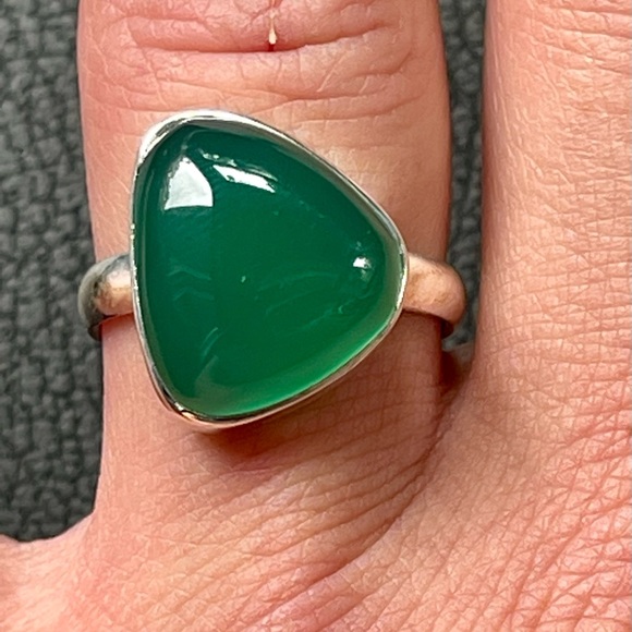 Green Onyx Gemstone 925 Sterling Silver Ring | sz 9.5 - Picture 6 of 7